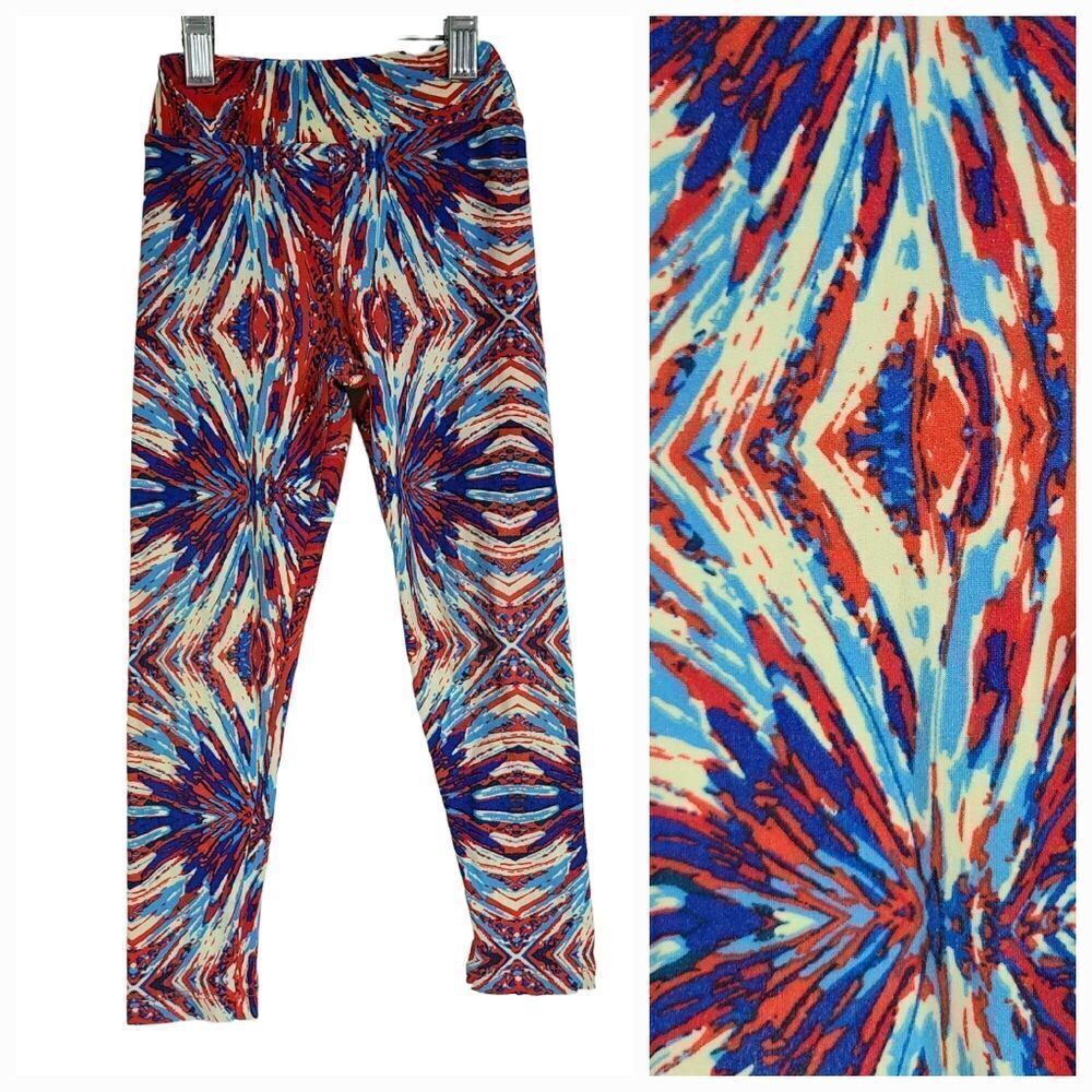 LuLaRoe July 4th Kaleidoscope Girls S/M (Fits Size 2T-8) Butter Soft Legging Red